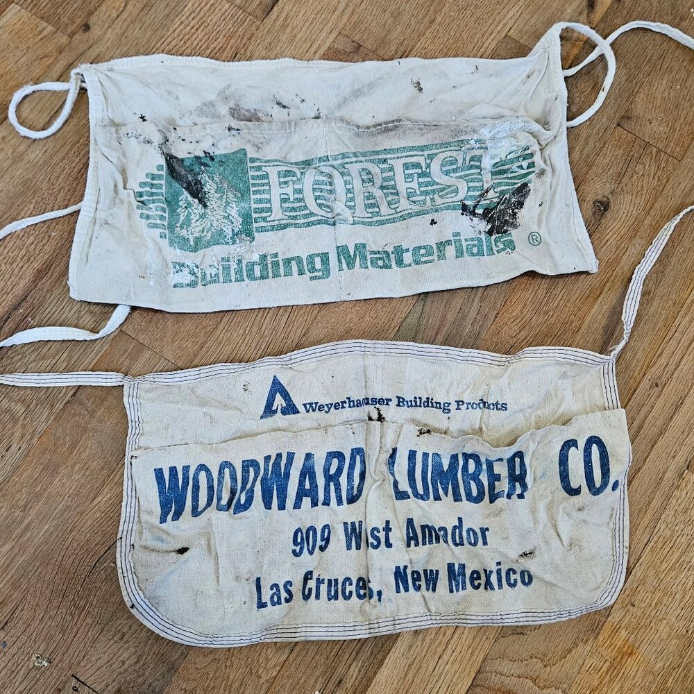 Vintage Nail Carpenter Aprons Bags Pouch Lot Set 2 Cloth Advertising Lumberyard